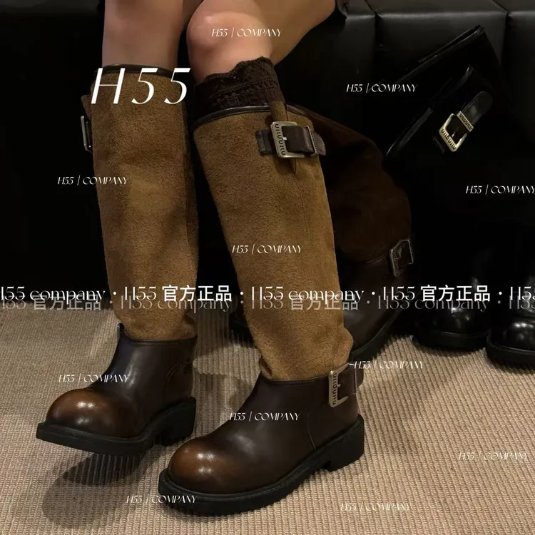 乱序芬奇-废土风直筒骑士靴可调节帕带4cm45-2870【N】