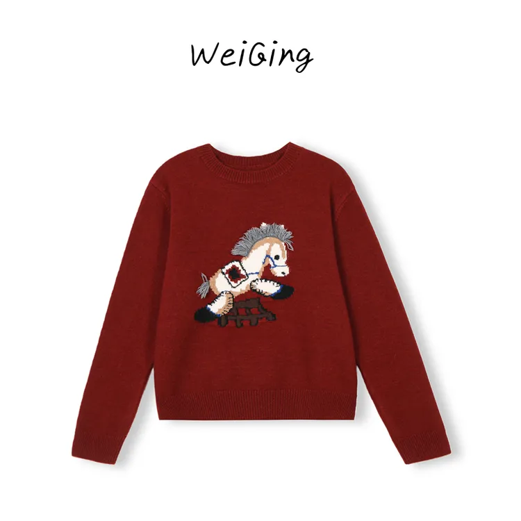 【丹姐家~跳跃小马】冬季新款小马红色圆领针织衫