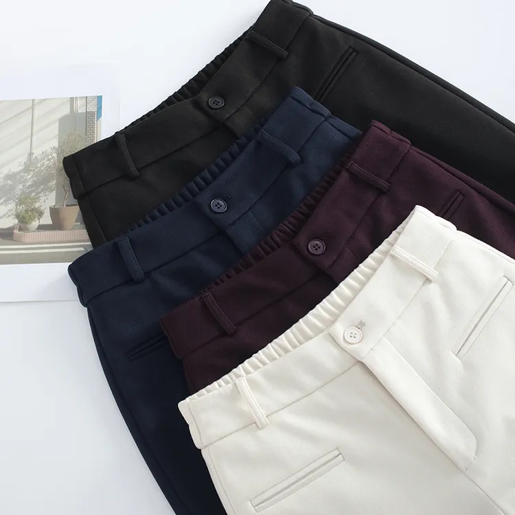 秋冬天丝羊毛呢窄版直筒女裤 高腰 垂感 休闲通勤保暖不闷汗 b859