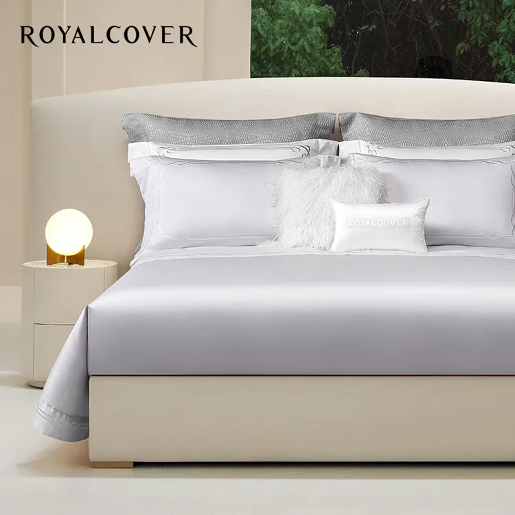 ROYALCOVER/罗卡芙简约纯色100S全棉长绒棉刺绣床单四件套 赫伦德
