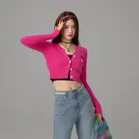 A004【金拐子专属】CHUU修身正肩开衫上衣字母针织短外套-F