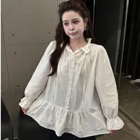 晶咕【月光信笺】刺绣灯笼袖木耳边宽松型长袖接荷叶边气质衬衫