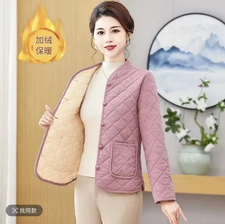 秋冬新款加绒妈妈棉衣休闲宽松短款保暖中老年棉服外套棉袄