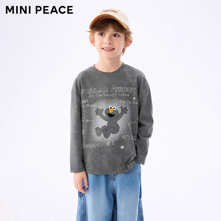 MINIPEACE×芝麻街联名太平鸟童装男童长袖T恤儿童秋装上衣新洋气