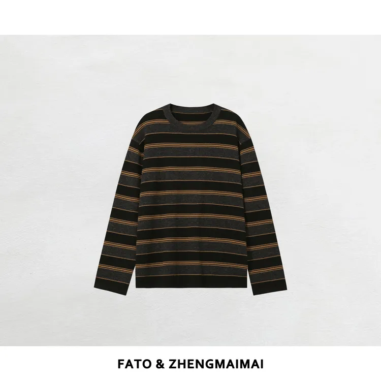 郑买买 芝士条纹 时髦绵羊毛宽松简约秋冬长袖条纹毛衣 CC51101M1