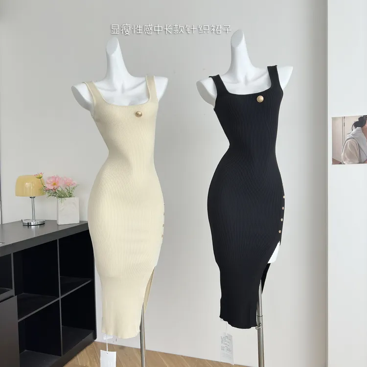 Luna潞娜针织中长款背心连衣裙显气质修身有设计感凸显性感风格穿