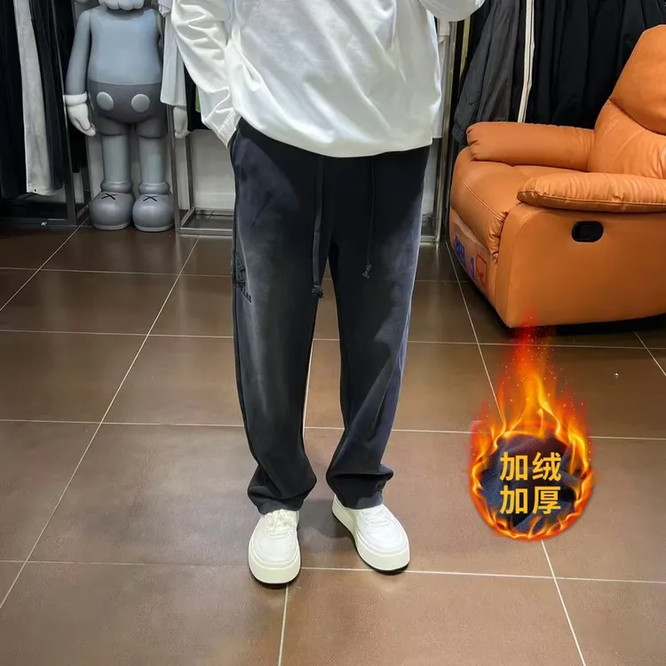 直筒裤刺绣长裤卫裤运动高街秋季水洗黑色裤子推荐卫裤802