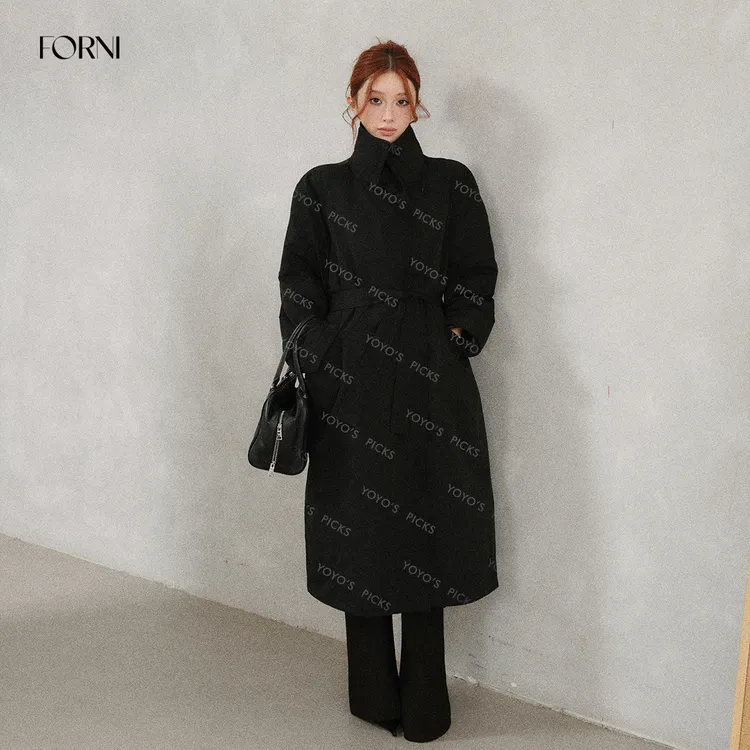 FORNI 羽绒大衣 90白鸭绒长款系带羽绒大衣