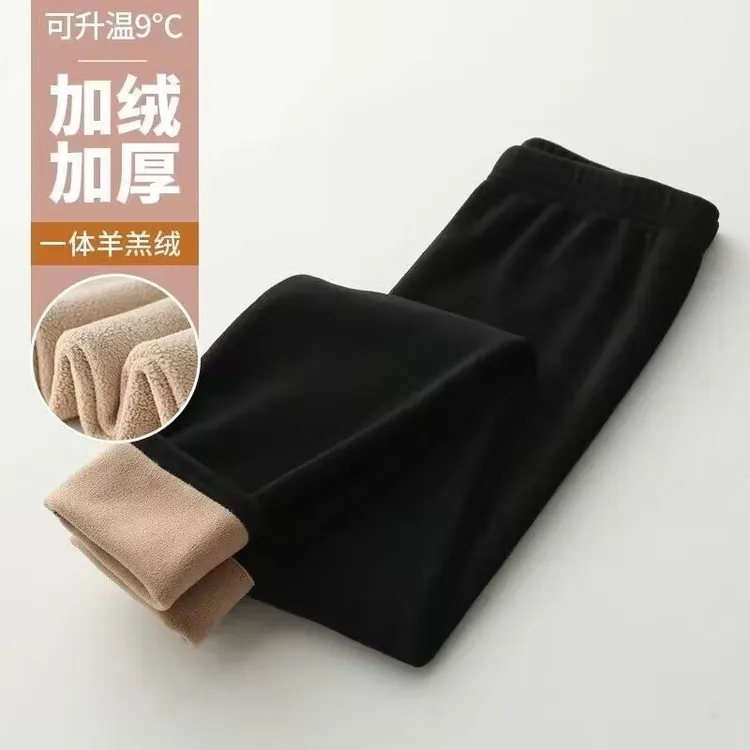 女士黑色加绒加厚保暖裤打底冬季秋冬高腰内穿秋裤一体裤德绒大码
