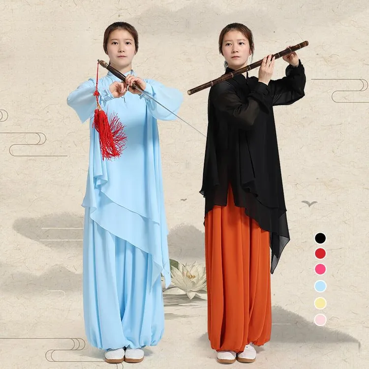 中国风太极服夏季新款休闲太极服女式双层纱晨练武术表演服练功服