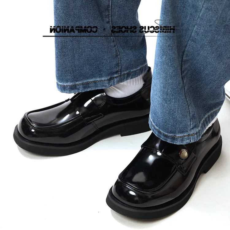 「木槿」亮面德比鞋通勤男潮懒人一脚蹬套脚英伦风商务正装休闲皮鞋