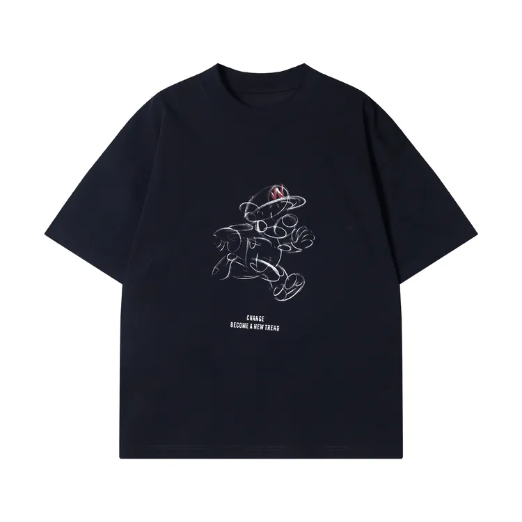 夏季新款时尚个性美式卡通人物印花圆领短袖T恤百搭潮流情侣上衣