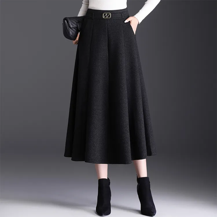 羊 绒八片式半身裙女加厚秋冬新款遮胯遮肚子中长款高腰显瘦a字裙
