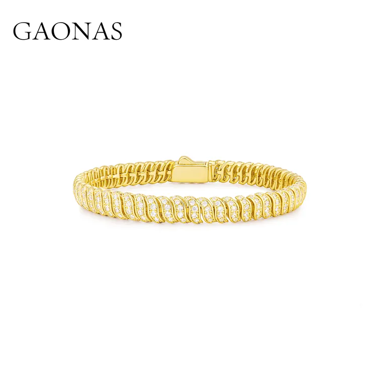 GAONAS 镀K金合成锆石手链 时尚度假风蛇形灵动金色手链11493SGO