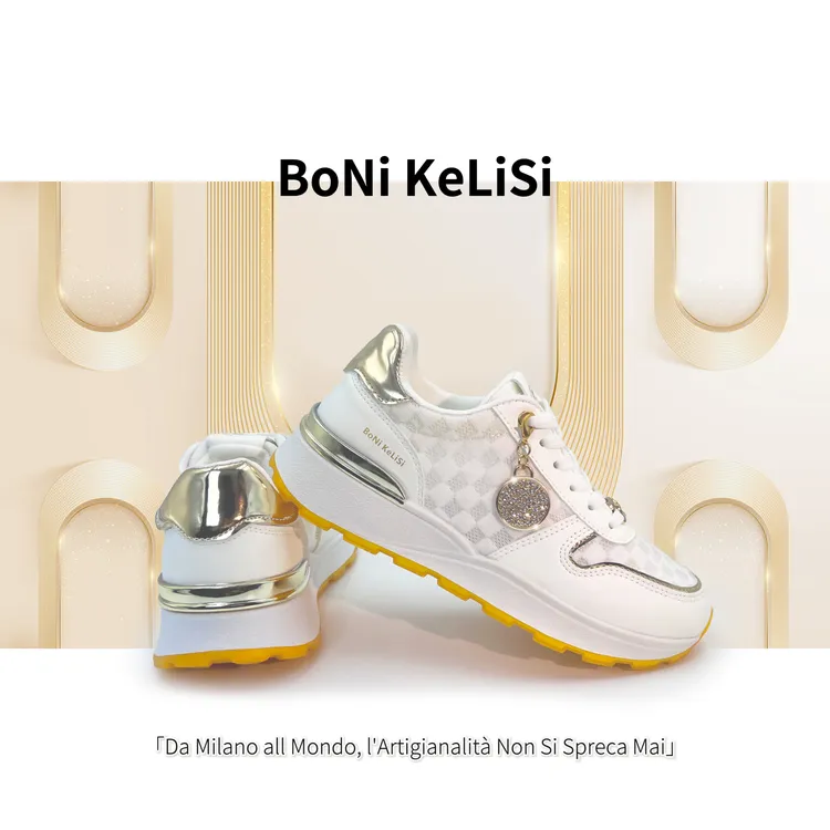 BoNiKeLiSi/意大利轻奢时尚百搭纳帕小软皮网面透气休闲运动鞋