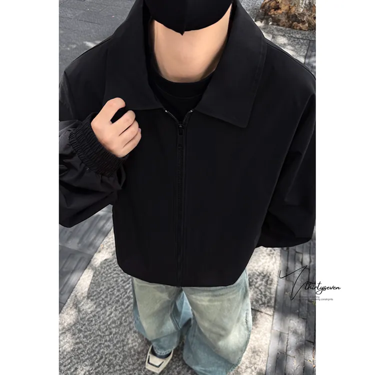 V37美式复古cleanfit短款外套男秋季高级感痞帅翻领情侣夹克上衣