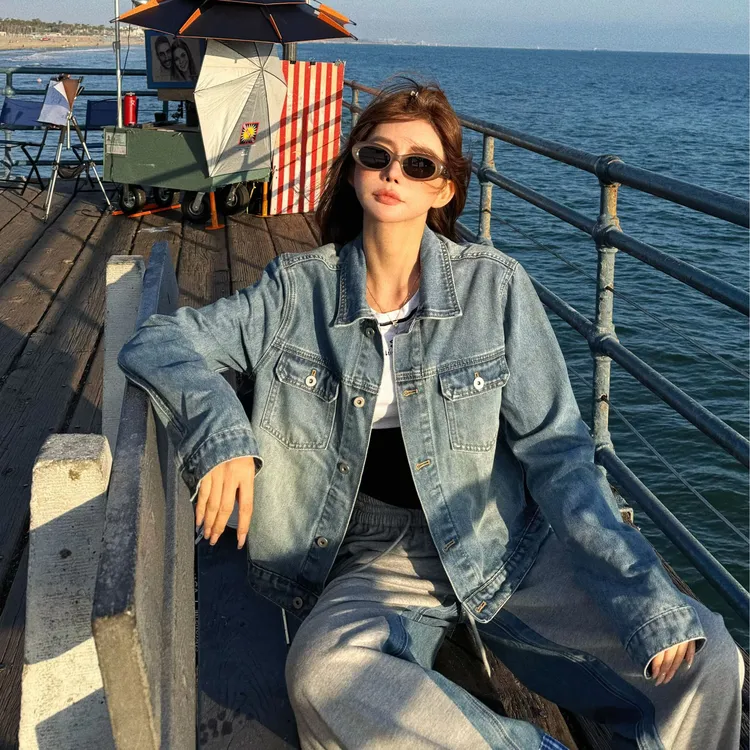 婉君【美式玩家】早秋新款ins风时尚设计款牛仔外套LWJ25B2C1931