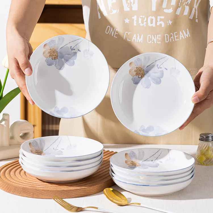 10个装 凝香6.5英寸餐盘家用陶瓷餐具网红餐具饭碗  高温釉下彩