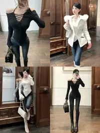 灰尘邓邓 【轻尘初静】纯欲镂空v领交叉绑带设计上衣D25Y3970