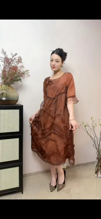 夏季时尚百搭宽松印花中长气质显瘦女士连衣裙