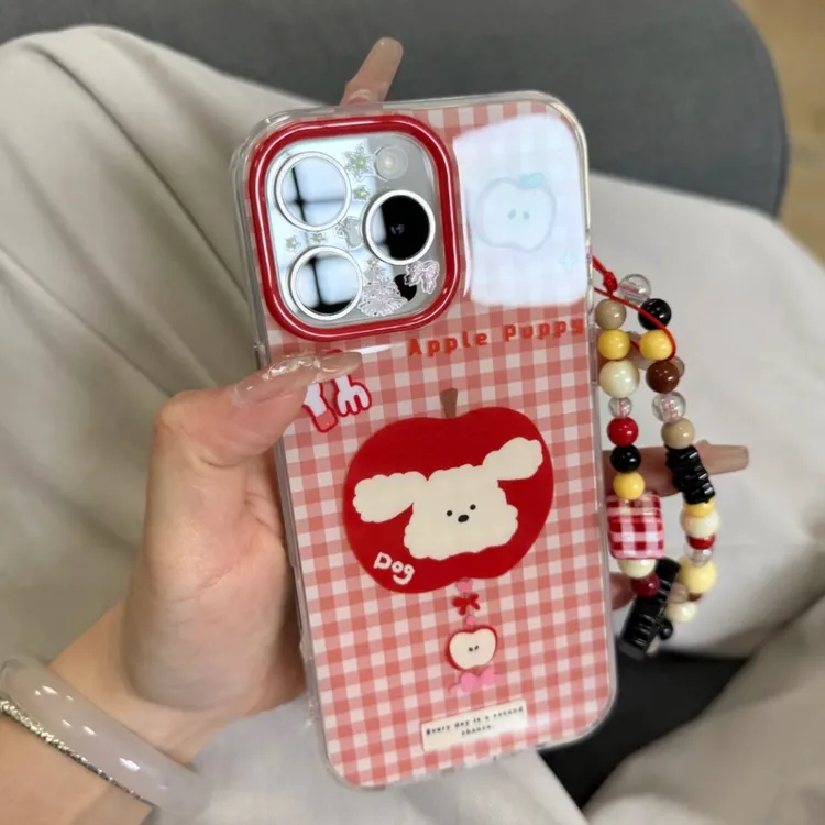 红格纹苹果小狗适用于苹果13/15/16promax女壳VIVO华为OPPO小米15