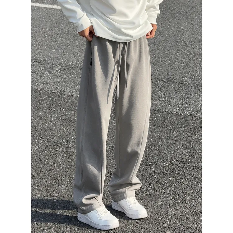 水洗月岩灰阔腿重磅卫裤男裤子春秋垂坠感运动裤男休闲裤弯刀男裤