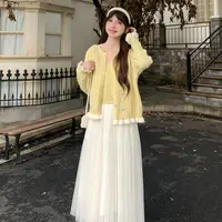 慕兔法式温柔甜美花边针织开衫搭配打底吊带两件套女2025秋季新款