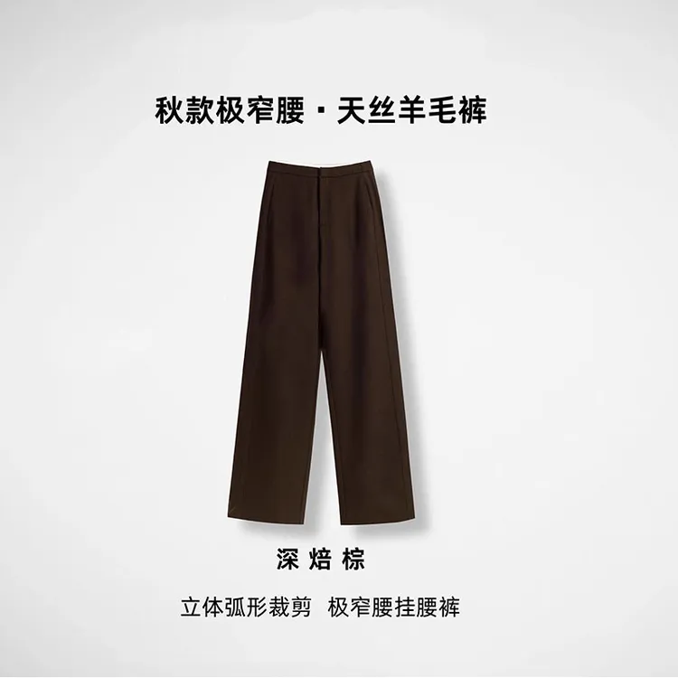 天丝羊毛直筒西裤女2025秋季新款气质高腰宽松垂感休闲西装阔腿裤