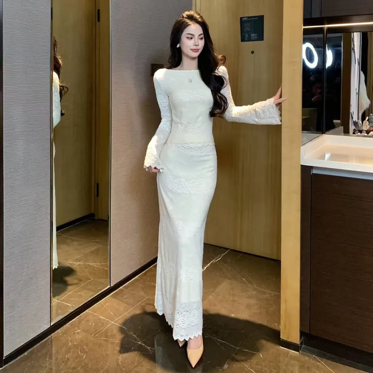 秋冬新款高级气质显瘦遮肉重工千金感小香风淑女法式贵气蕾丝套装