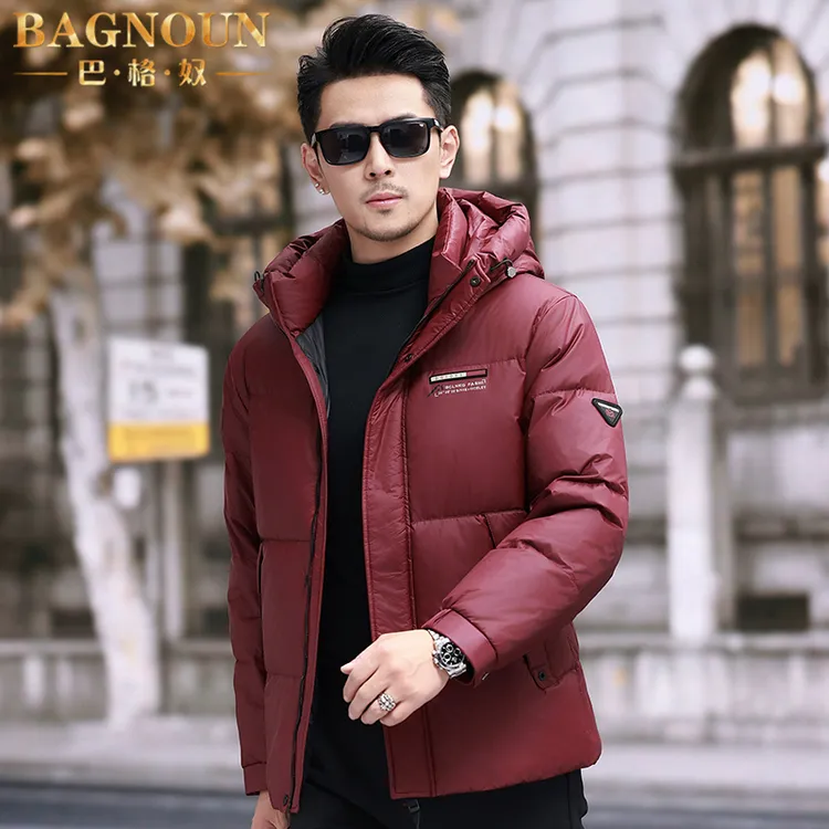 巴格奴羽绒服男士冬季新款时尚高端商务白鸭绒中年保暖连帽潮外套