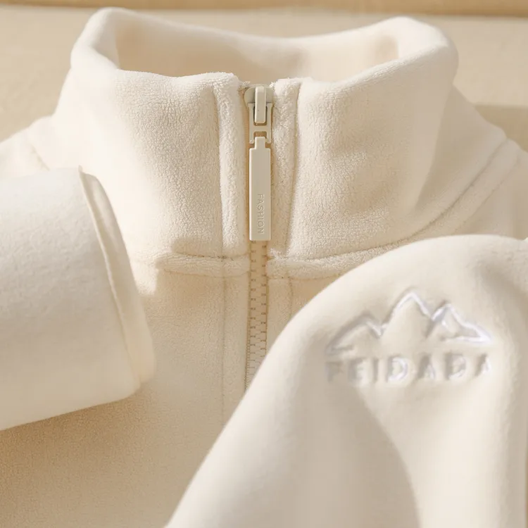 糯叽叽米白色摇粒绒外套女加绒加厚冲锋衣内胆双面绒开衫保暖卫衣