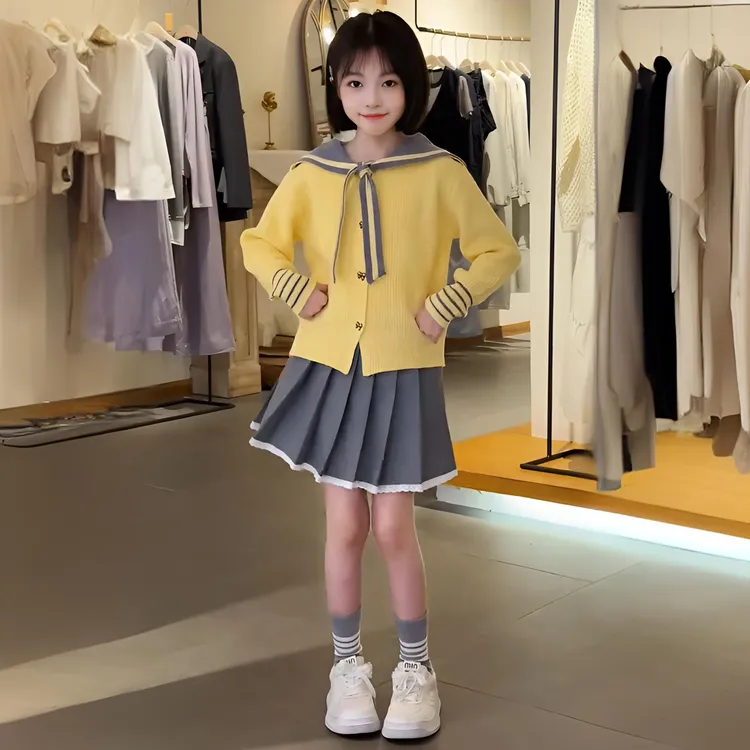 女童春装2025新款儿童洋气时髦套装女大童毛衣裙子JK学院风两件套