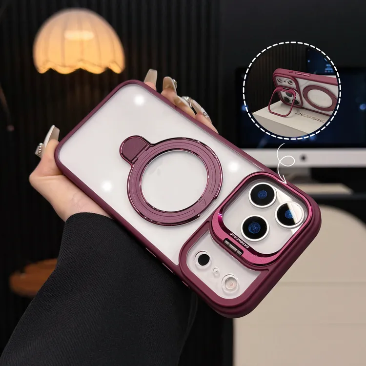 适用苹果17Pro磁吸双支架防摔手机壳创意透明全包iPhone 保护套