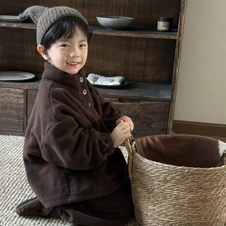 暮晨家新款冬装25男女童双面绒高领卫衣中小童加厚束脚裤两件套装