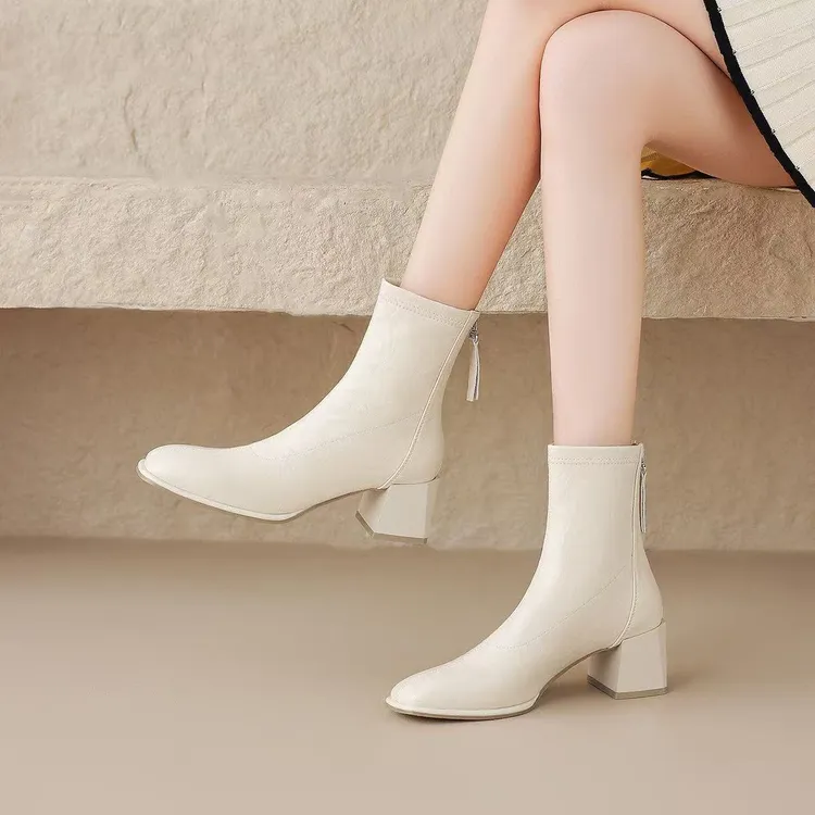 高跟厚款胶粘白色加绒英伦风秋冬常规款女马丁靴秋季