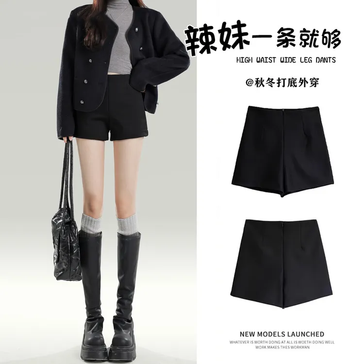 小个子外穿热裤紧身加绒打底靴裤黑色辣妹包臀短裤女秋冬2025新款