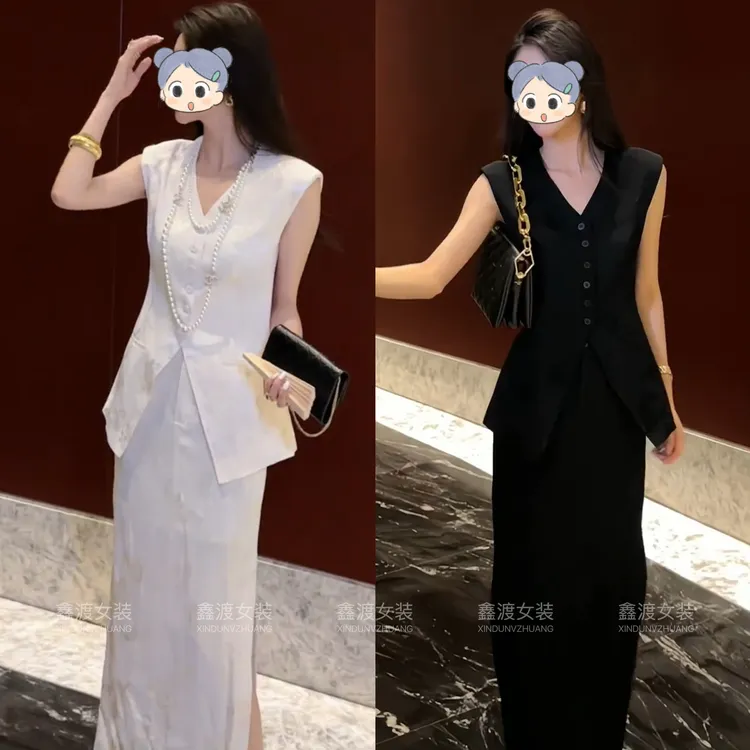 2025春夏新款时尚显瘦气质女士网红洋气两件套百搭款D7007商品图