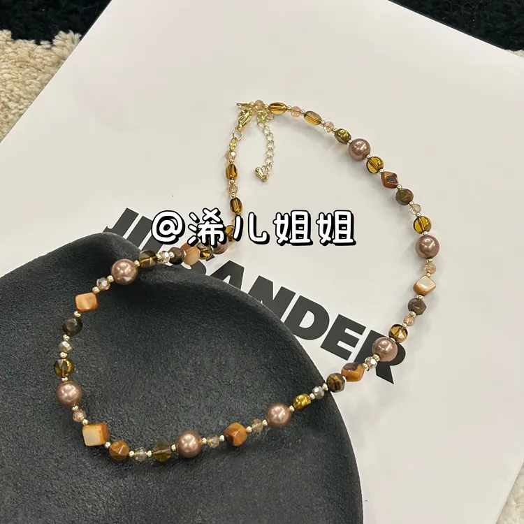 铜合金仿珍珠项链  【浠儿姐姐】美拉德串珠项链轻奢复古颈链XB168