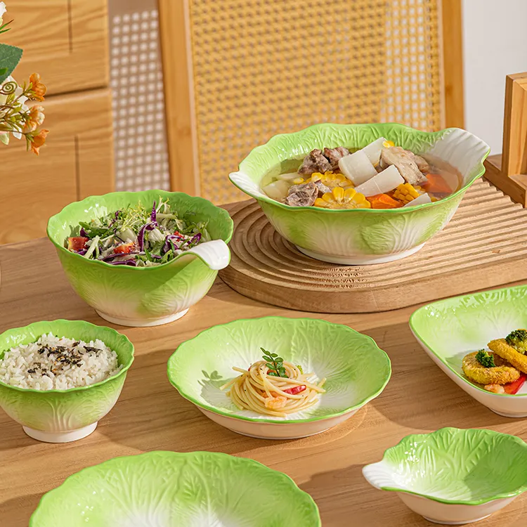 浮雕白菜餐具白菜盘子菜盘家用陶瓷碟子新款碗盘子釉下彩餐具饭碗