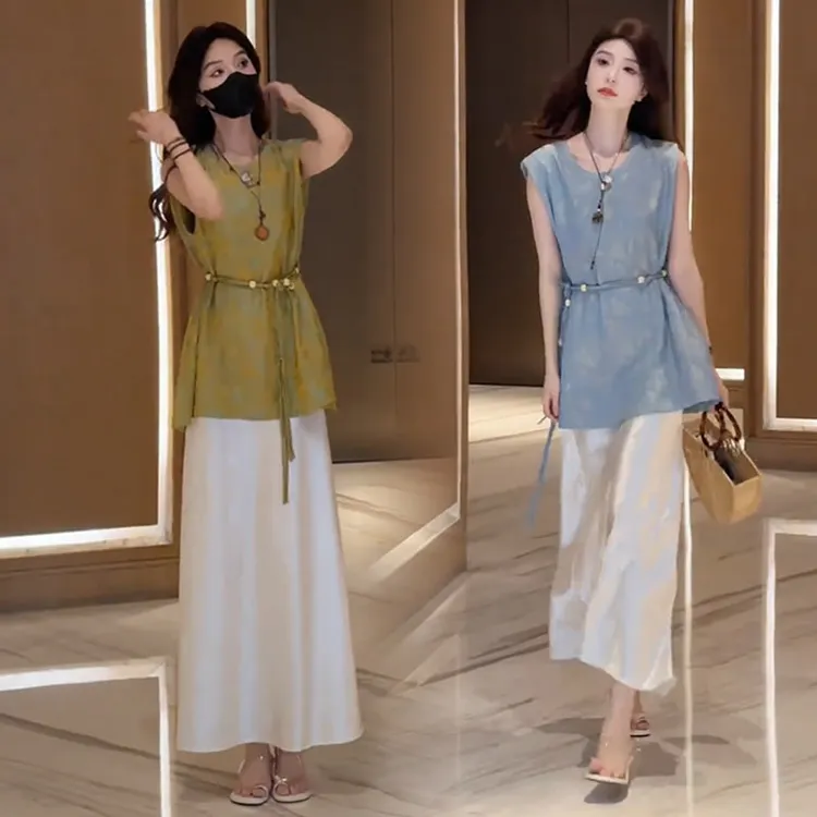 【有运费险】洋气收腰系带新中式慵懒风夏装宽松时尚设计感印花上衣