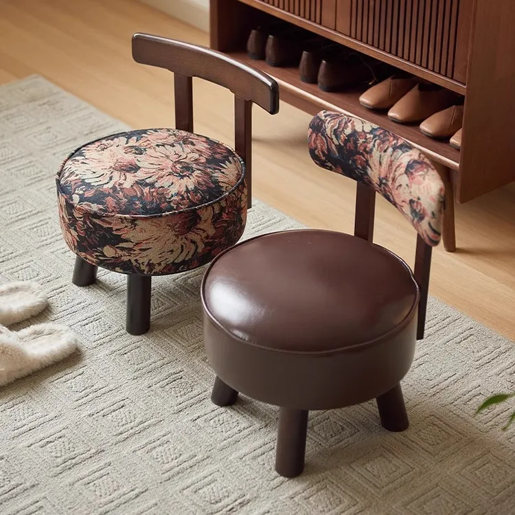 实木旋转新中式小凳子软坐垫新款古风转转椅洗脚烟雨朝花鞋凳