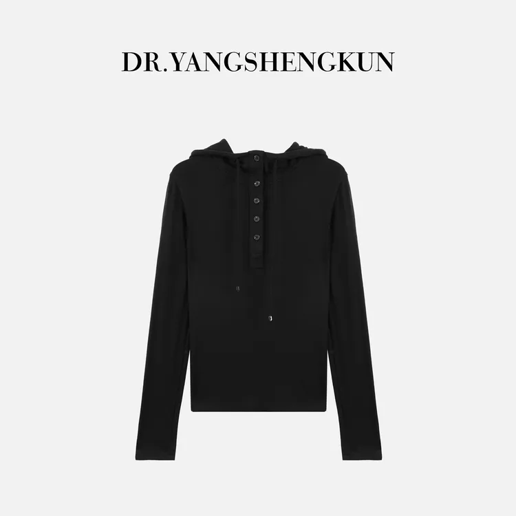 杨圣坤2025新品桑蚕丝羊绒混纺美式连帽修身显瘦长袖T恤SQ2581727