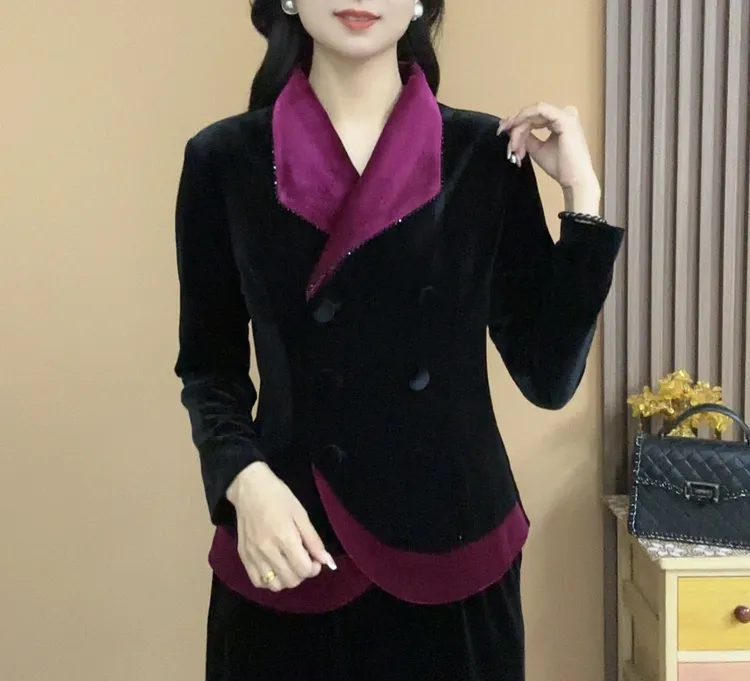 京亲2025秋季长袖丝绒修身衬衫领开衫气质百搭显瘦女人味上衣1009
