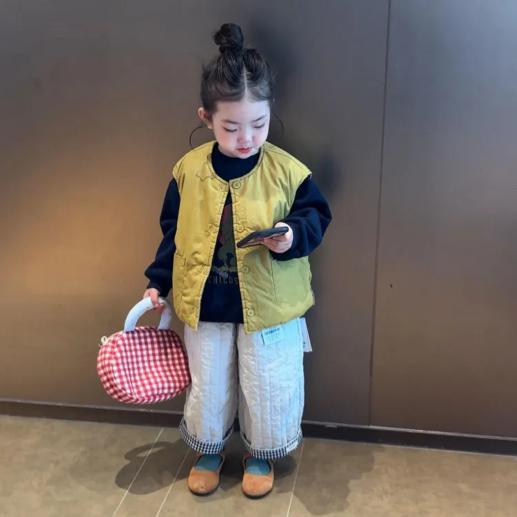 儿童棉服秋冬季2025新款女童韩系休闲宽松百搭圆领两面穿马甲外套