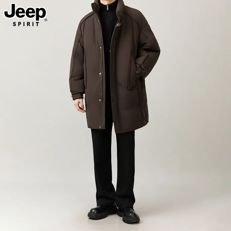 JEEPSPIRIT吉普冬季新款男士90白鸭绒羽绒服中长款加厚保暖通勤派