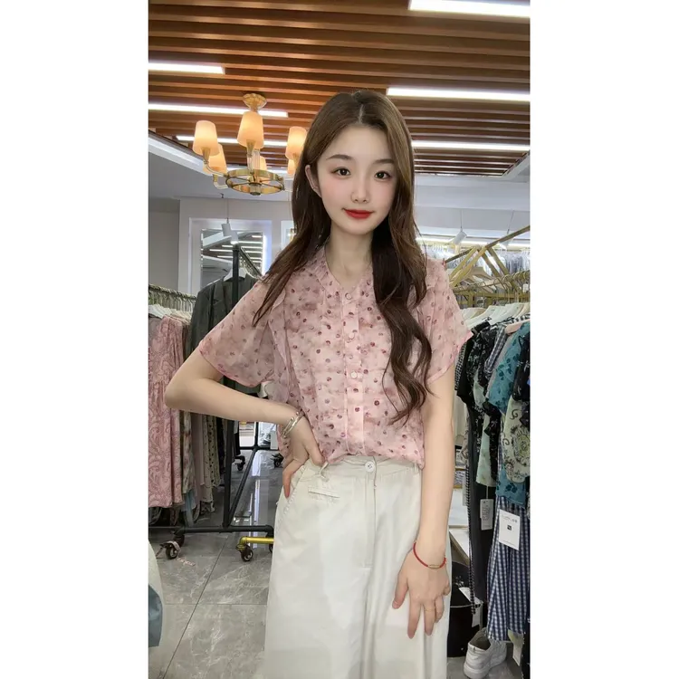 HMY5072802 2025新款简约气质波点小飞袖小衫