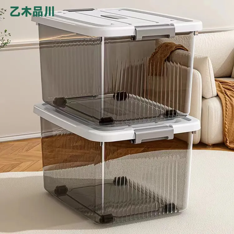 【45*33*25cm带轮二件套】透明收纳储物箱衣零食玩具饰品杂物整理箱