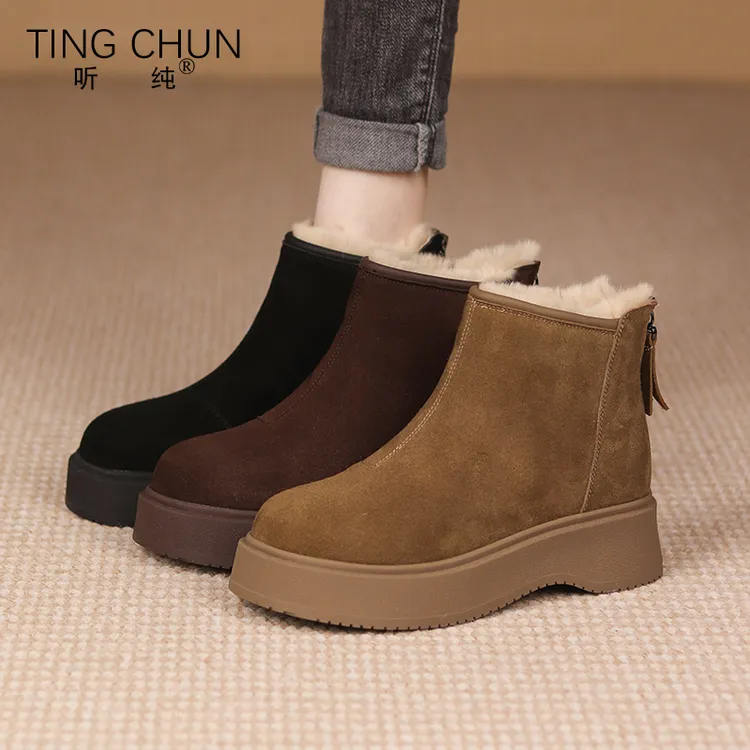 听纯18511新款2025复古秋冬女鞋加绒平底冬季女靴勃肯百搭短靴