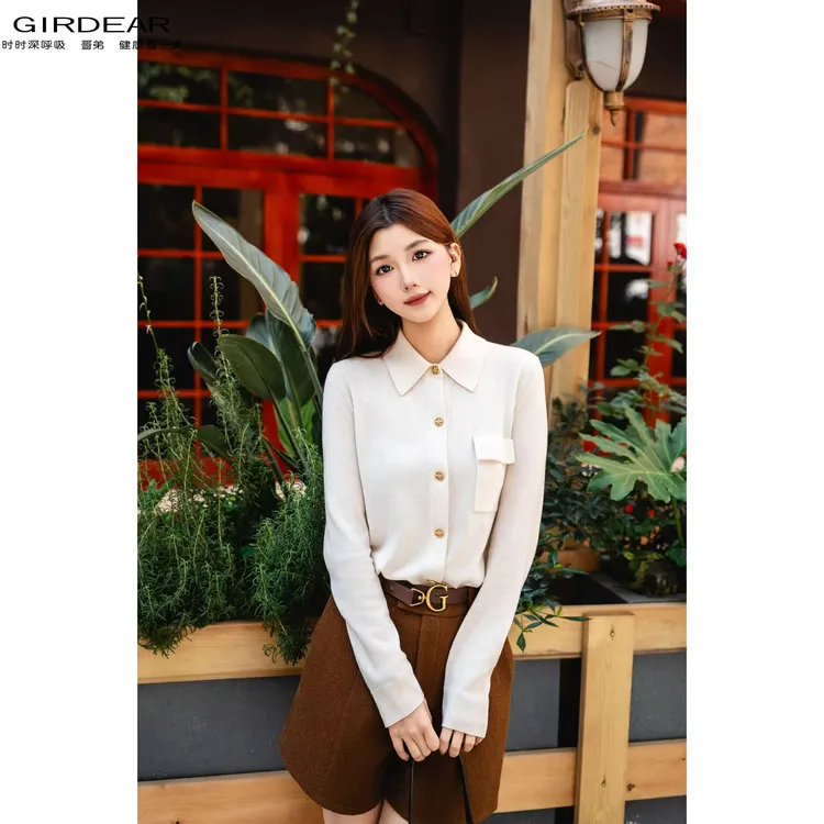 GIRDEAR/哥弟秋冬新款美拉德山羊绒小香风长袖针织衫通勤 1499186