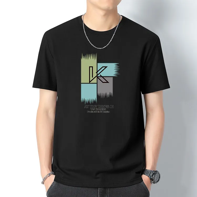 夏季正肩潮男衣服短袖t恤男生圆领纯棉宽松全棉印花打底体恤潮流T